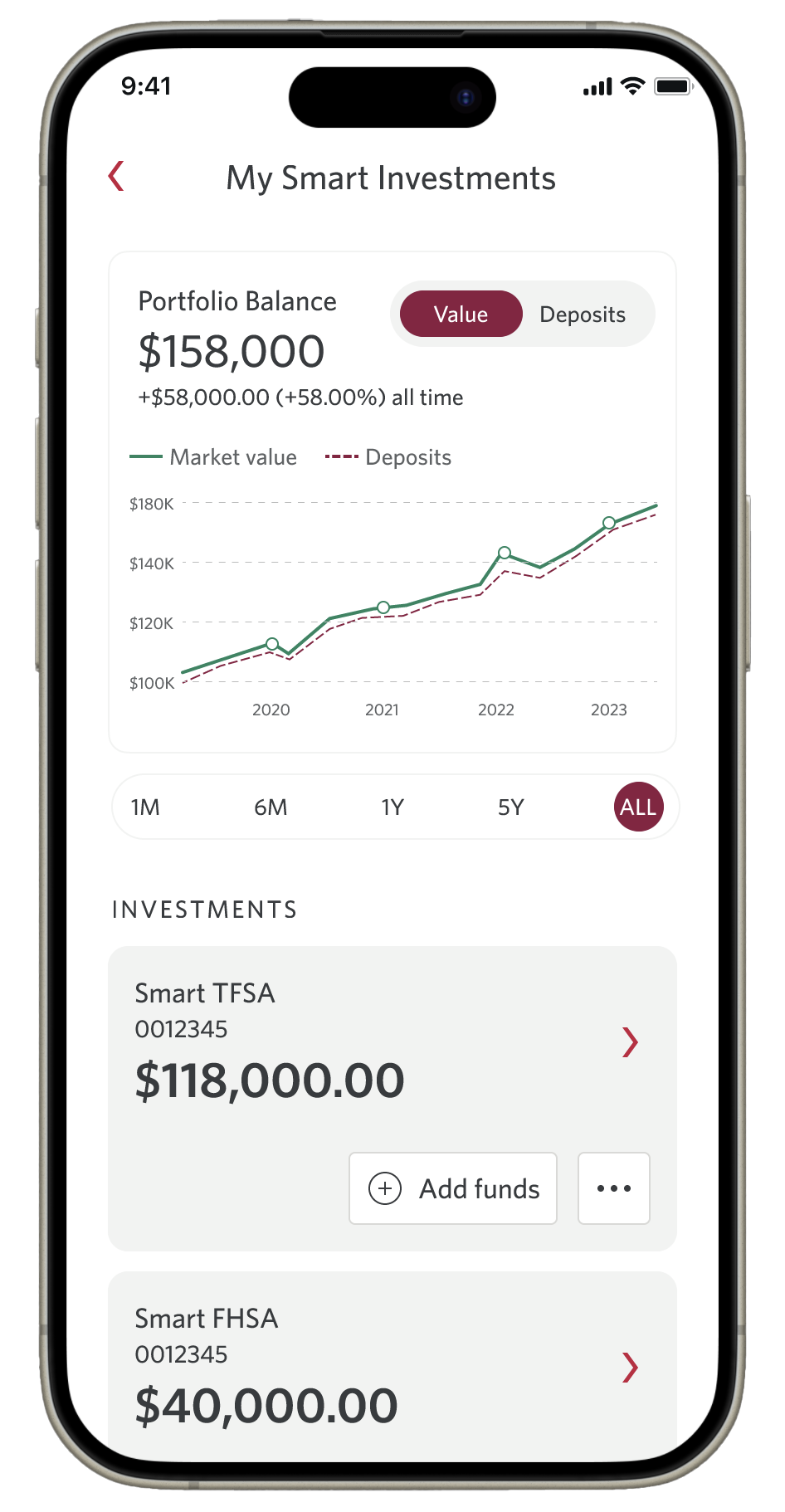 Simple Investing — portfolio overview screen